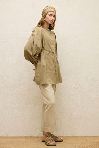 Belted Linen-Blend Tunic Desert Sand