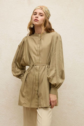 Belted Linen-Blend Tunic Desert Sand