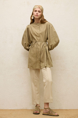 Belted Linen-Blend Tunic Desert Sand