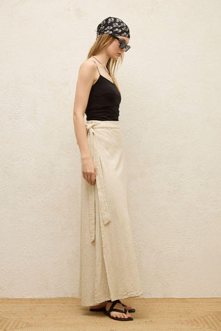 Cotton Tie-Waist Wrap Skirt Natural