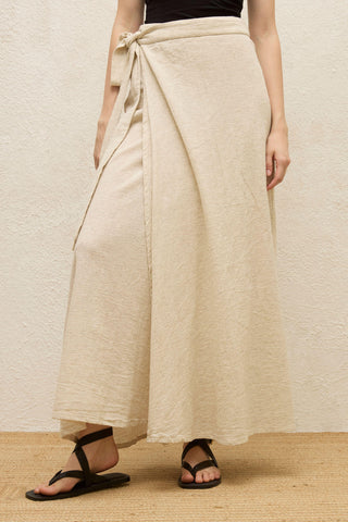 Cotton Tie-Waist Wrap Skirt Natural