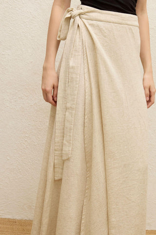 Cotton Tie-Waist Wrap Skirt Natural