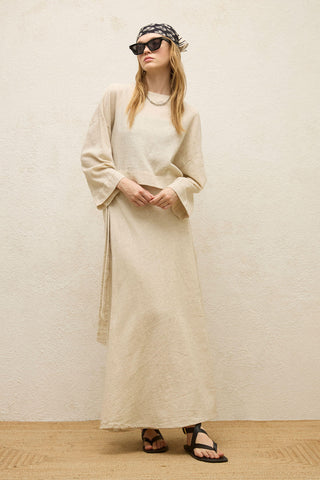 Pamuklu Geniş Kollu Kısa Bluz Doğal