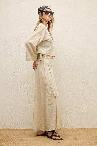 Pamuklu Geniş Kollu Kısa Bluz Doğal