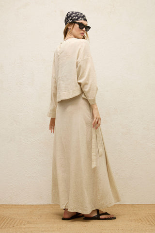 Pamuklu Geniş Kollu Kısa Bluz Doğal