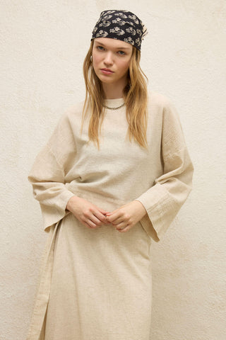 Pamuklu Geniş Kollu Kısa Bluz Doğal