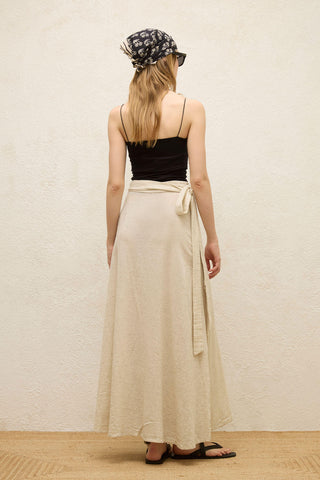 Pamuklu Bağcıklı Bel Sarma Etek Doğal