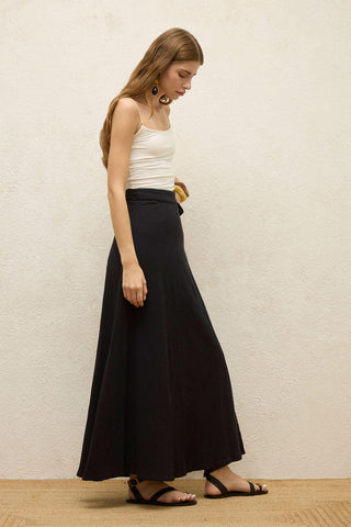 Cotton Tie-Waist Wrap Skirt Black