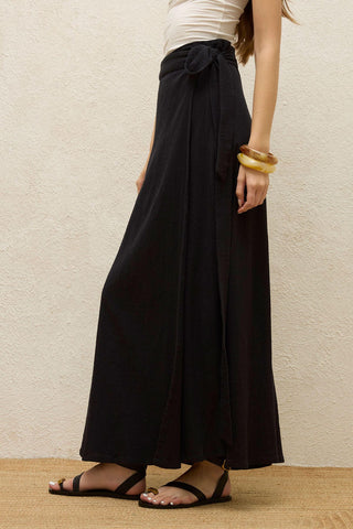 Cotton Tie-Waist Wrap Skirt Black