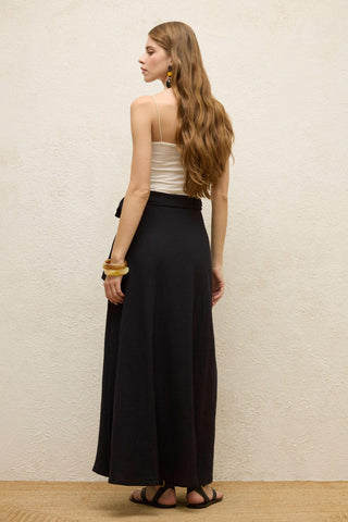 Cotton Tie-Waist Wrap Skirt Black