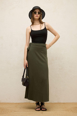 Cotton Tie-Waist Wrap Skirt Emerald