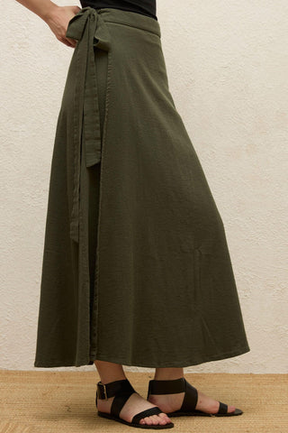 Cotton Tie-Waist Wrap Skirt Emerald