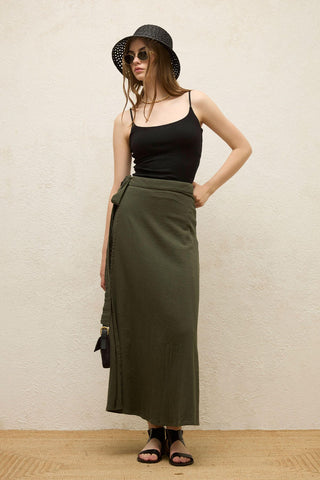 Cotton Tie-Waist Wrap Skirt Emerald