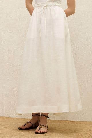 Loose Fit Linen Skirt Ecru