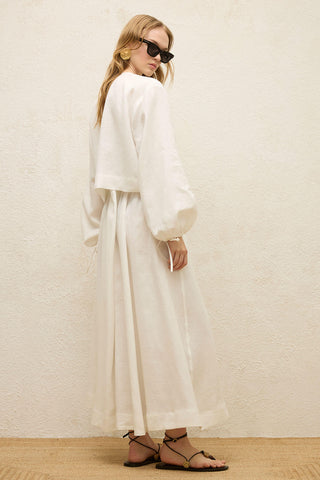 Linen Lace-Up Blouse Ecru