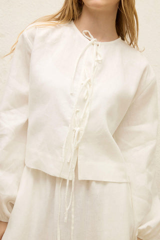 Linen Lace-Up Blouse Ecru