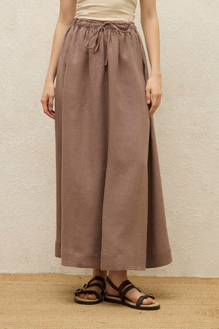 Loose Fit Linen Skirt Dusty Rose