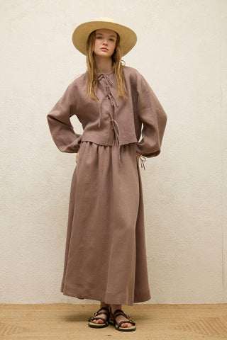 Loose Fit Linen Skirt Dusty Rose