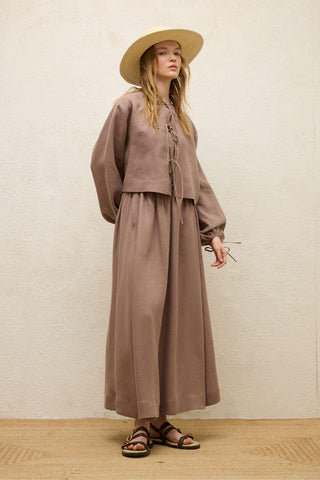 Keten Bağcıklı Bluz Toz Pembe