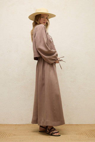 Keten Bağcıklı Bluz Toz Pembe