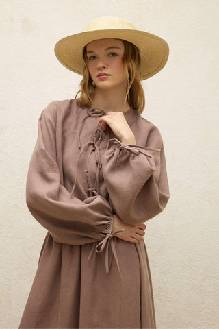 Keten Bağcıklı Bluz Toz Pembe