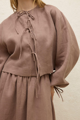 Keten Bağcıklı Bluz Toz Pembe