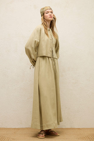 Loose Fit Linen Skirt Sage Green