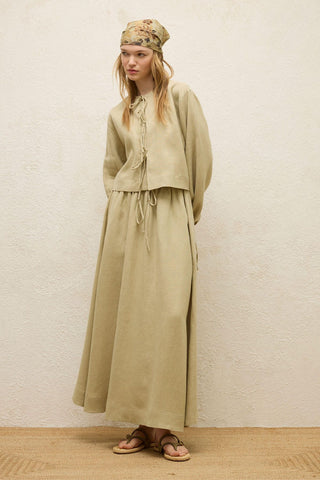 Loose Fit Linen Skirt Sage