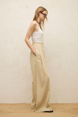 Cotton Palazzo Pants Beige