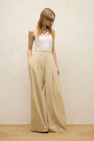 Cotton Palazzo Pants Beige