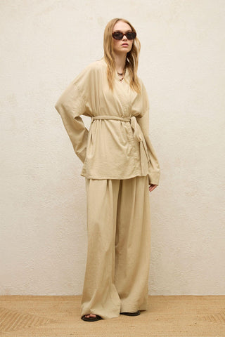 Cotton Palazzo Pants Beige