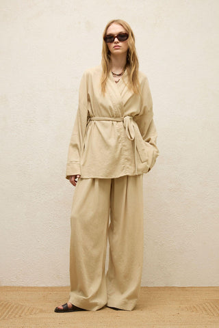 Cotton Palazzo Pants Beige