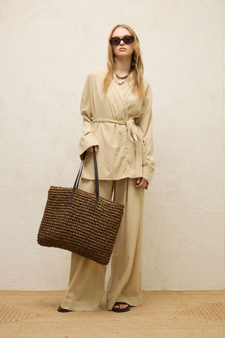 Cotton Belted Kimono Beige