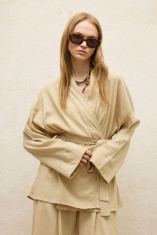 Cotton Belted Kimono Beige