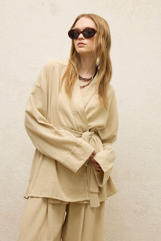 Cotton Belted Kimono Beige