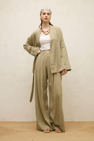 Cotton Belted Kimono Sage