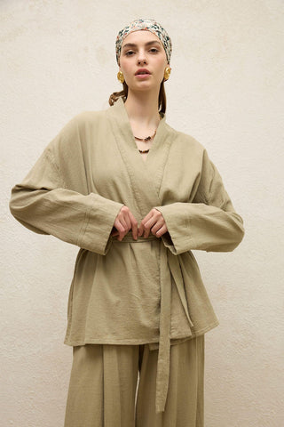 Cotton Belted Kimono Sage