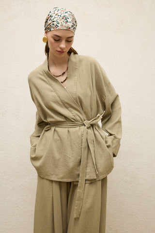 Cotton Belted Kimono Sage