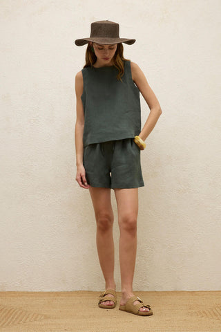 Sleeveless Linen Blouse Green