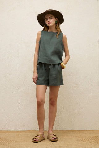 Sleeveless Linen Blouse Green