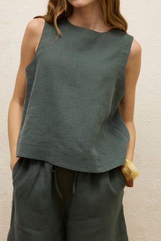 Sleeveless Linen Blouse Green