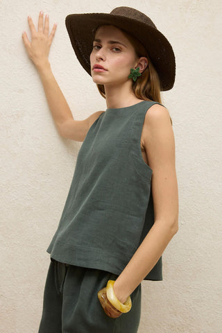 Sleeveless Linen Blouse Green