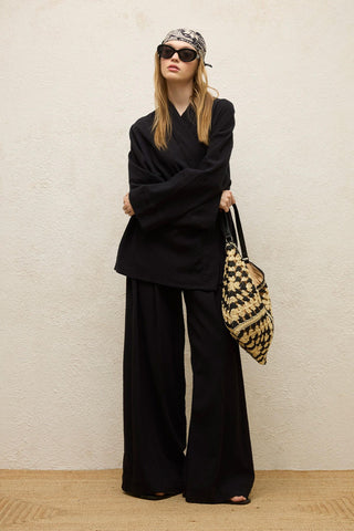 Cotton Belted Kimono Black