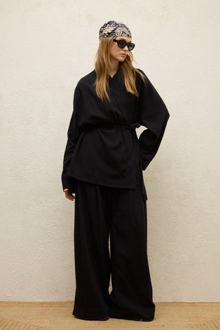 Cotton Belted Kimono Black