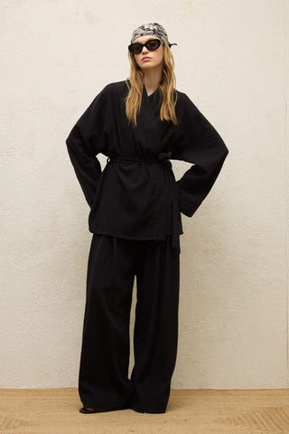 Cotton Belted Kimono Black