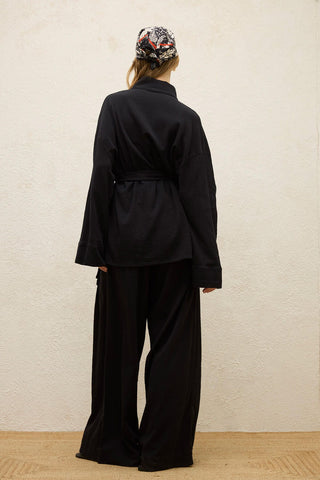 Cotton Belted Kimono Black