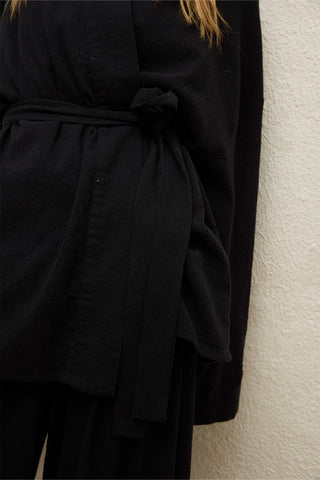 Cotton Belted Kimono Black