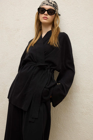 Cotton Belted Kimono Black