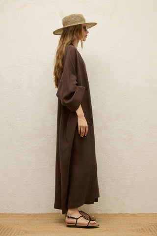 Long Linen Kimono Jacket Dark Brown