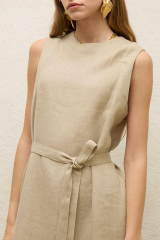 Sleeveless Linen Relaxed Dress Sand